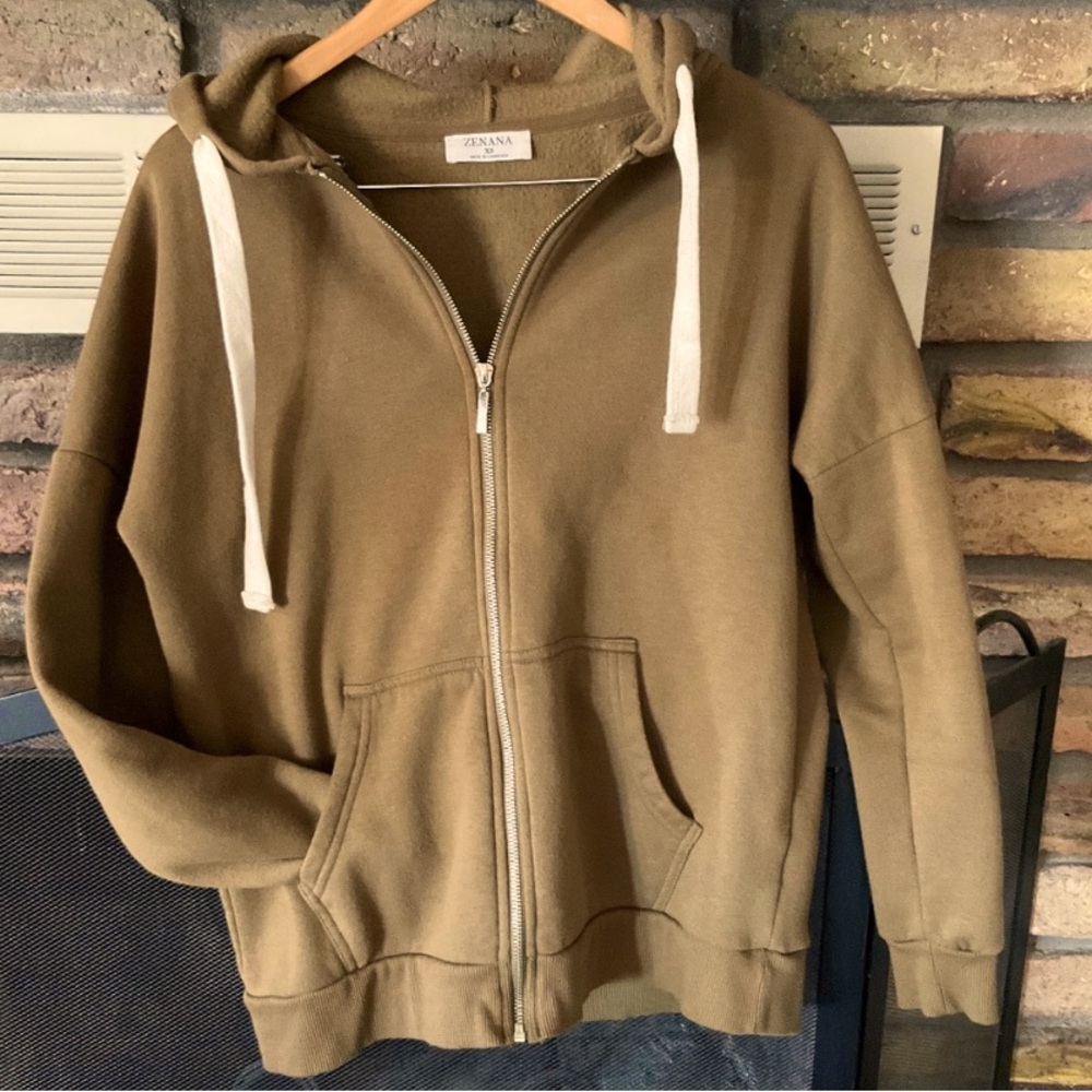 NWOT. Brown Zenana.  Full Zipper Hoodie. Size XS.